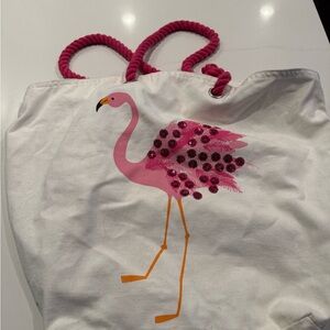 Flamingo Tote Bag with Pink Rope Handles